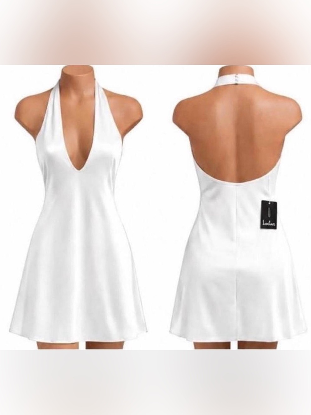 Lulu's White Halter Deep-V Mini Dress